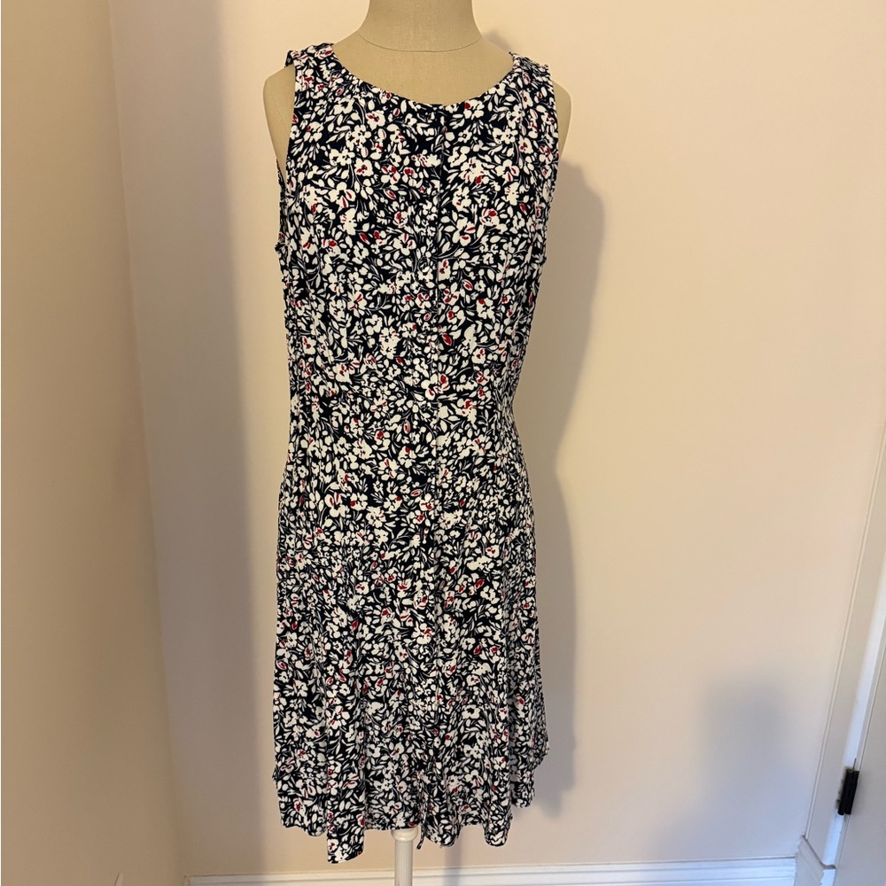 Madewell Navy Floral Midi Dress with White and Red Accents